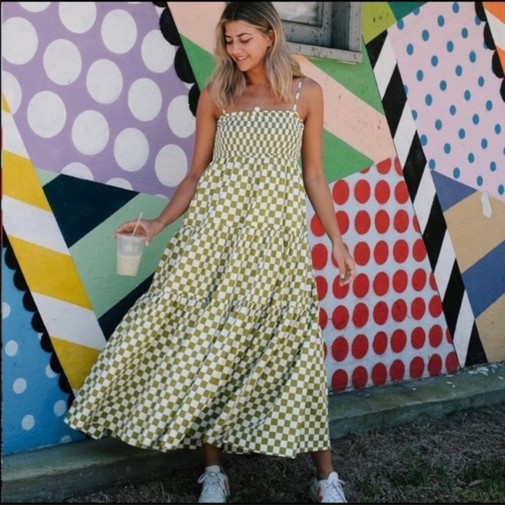 En Saison green check dress